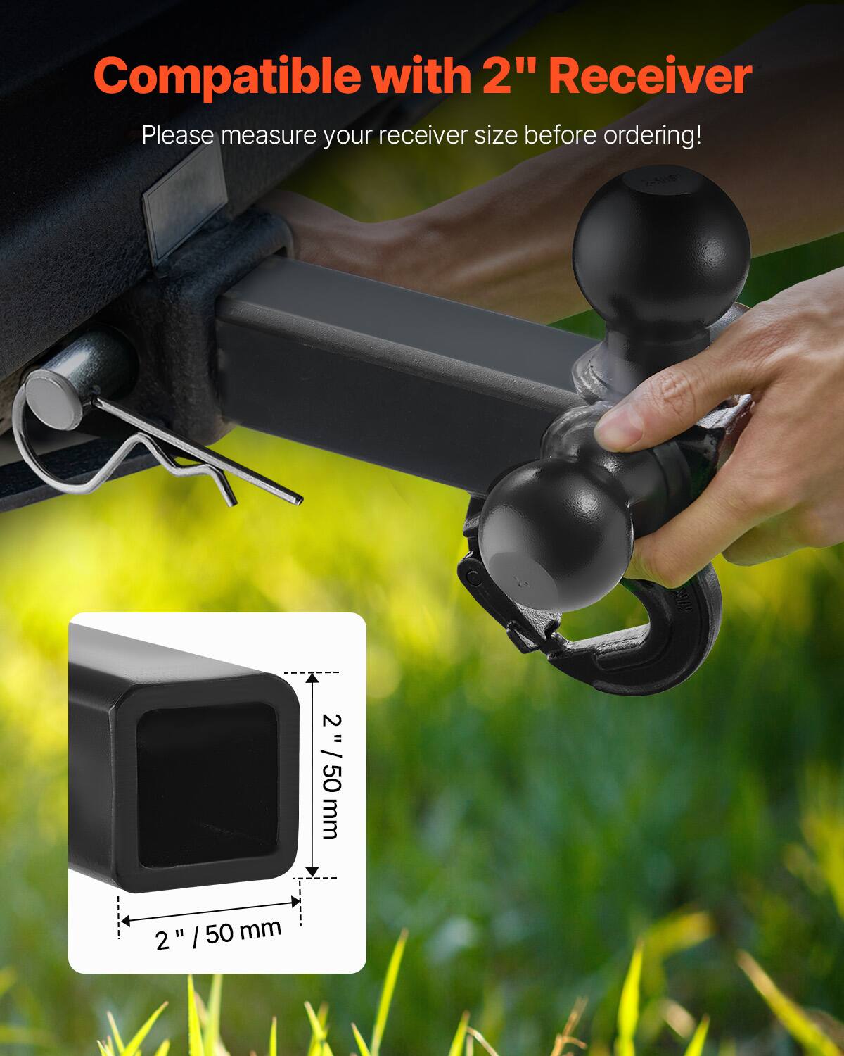 Compatible with 2" Receiver  
Please measure your receiver size before ordering!  

2" / 50 mm  
2" / 50 mm