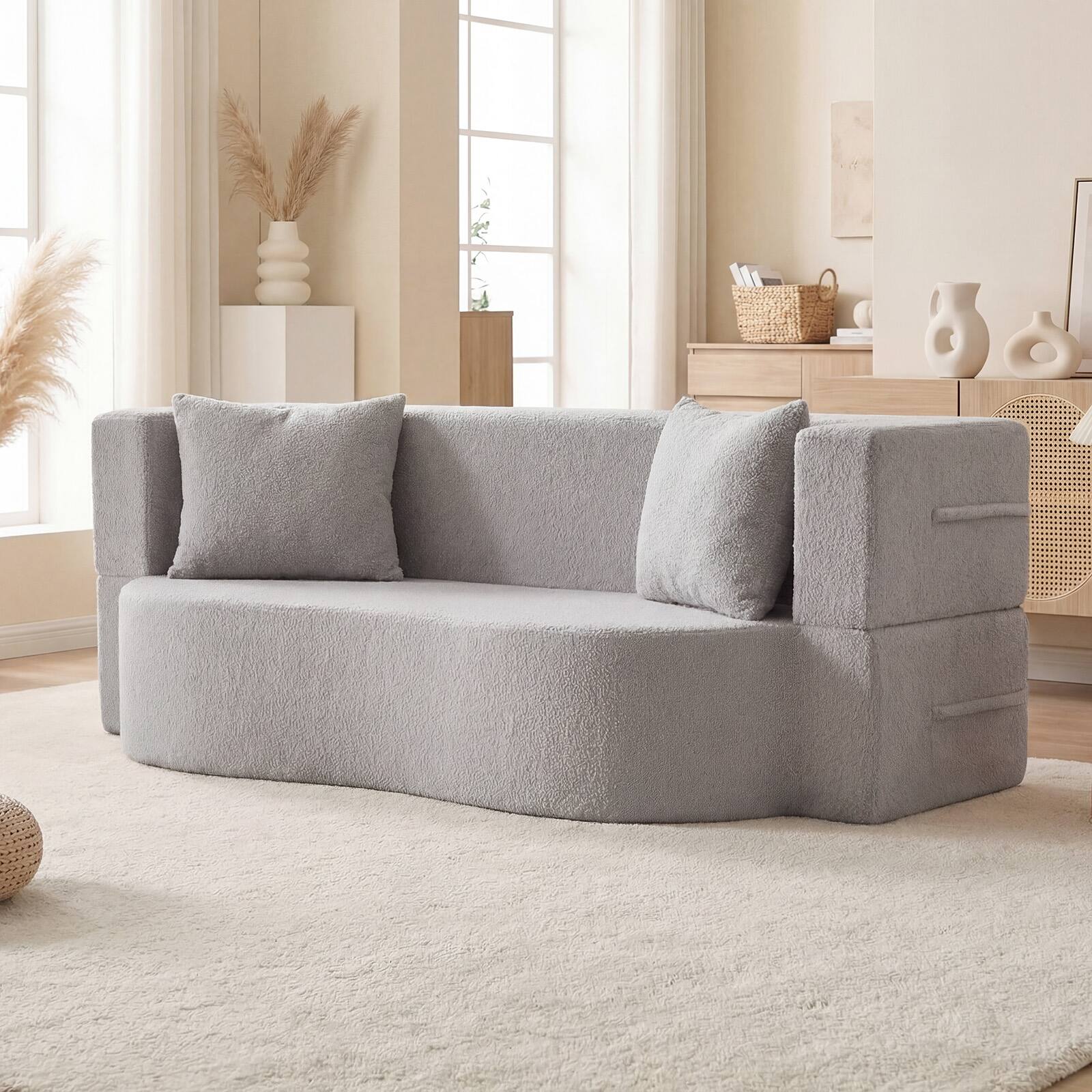 Alt View 3. Gymax - Gymax 75.5'' Folding Sofa Bed w/2 Comfortable Pillows No Assembly Needed for Guest Room Grey - Grey.