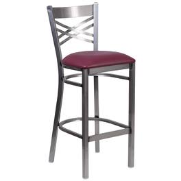 Flash Furniture - HERCULES Series Silver Antique Finish with Clear Coat ''X'' Back Metal Restaurant Barstool - Vinyl Seat - Burgundy