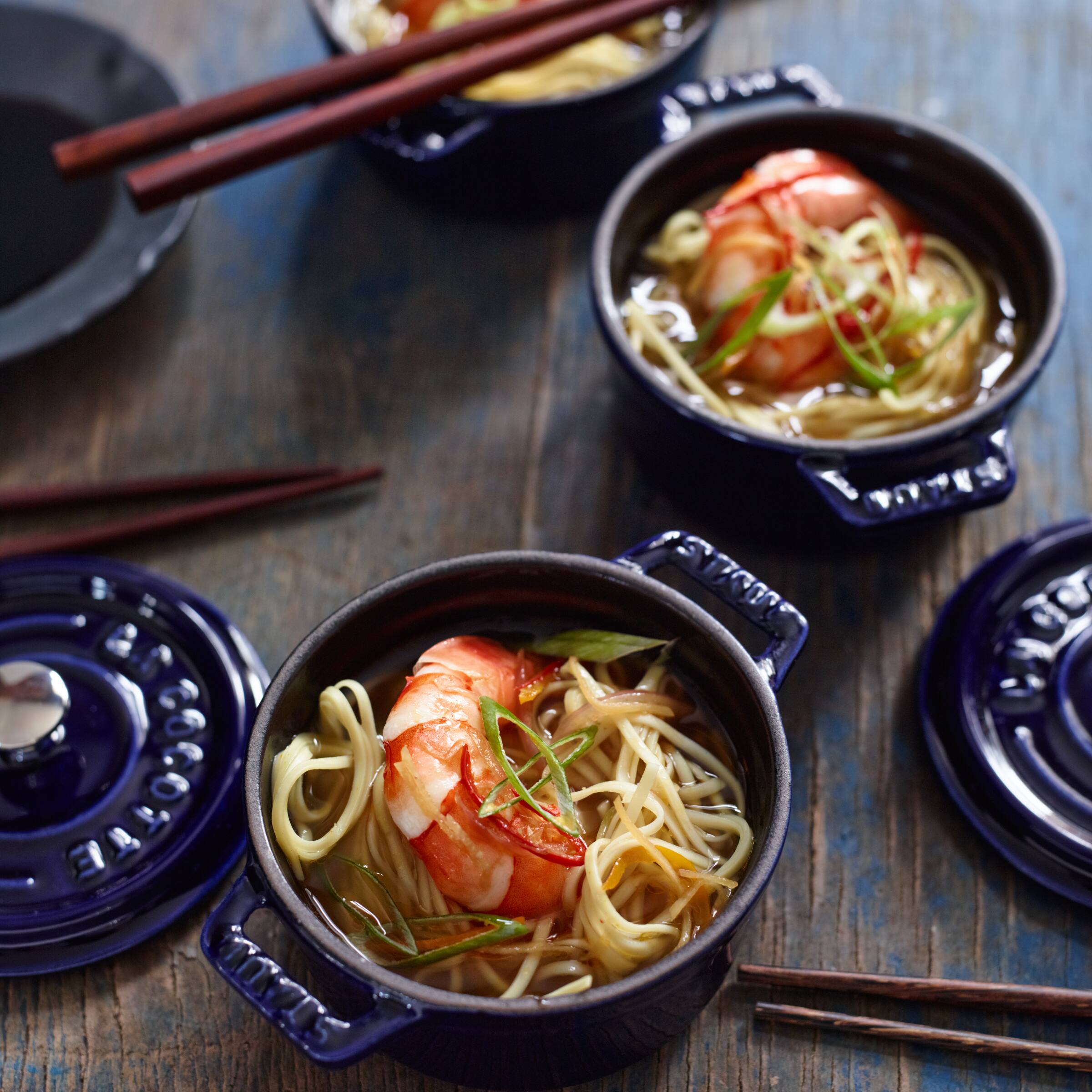 Alt View 4. Staub - Staub Ceramic 3-pc Mini Round Cocotte Set - Dark Blue - Dark Blue.