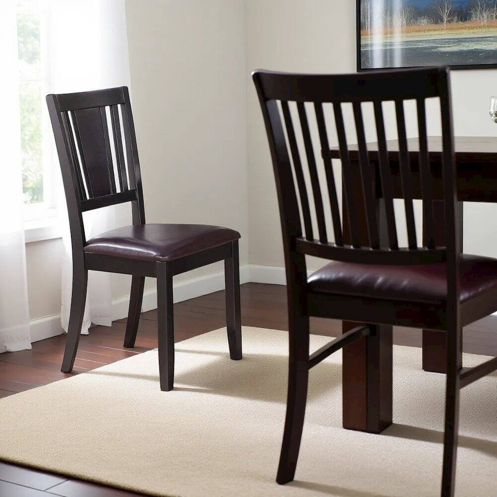 Angle. FurniFact - Elegant Black Wooden Dining Chairs with Faux Leather Seat – Set of 2 - Black.
