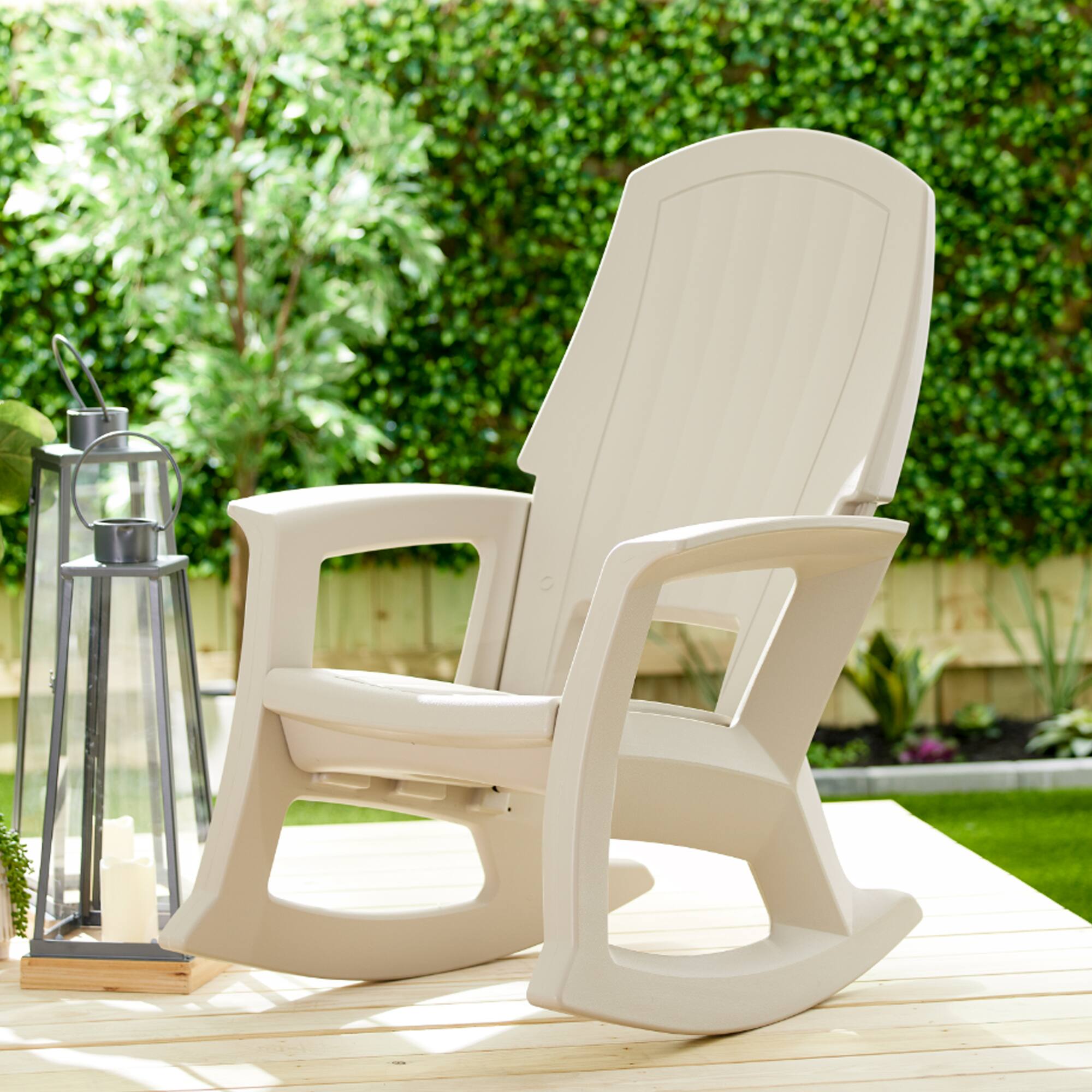 Alt View 3. Semco - Semco Plastics Rockaway Heavy Duty Resin All-Weather Outdoor Rocking Chair, Tan - Tan.