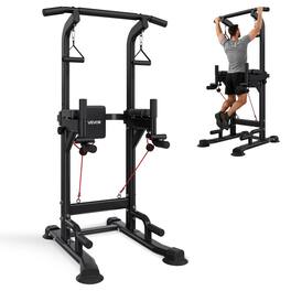 VEVOR - Pull Up Bar, 330 LBS Power Tower Dip Station, Workout Dip Station with H-Shaped Stable Base & Back Pad - Black