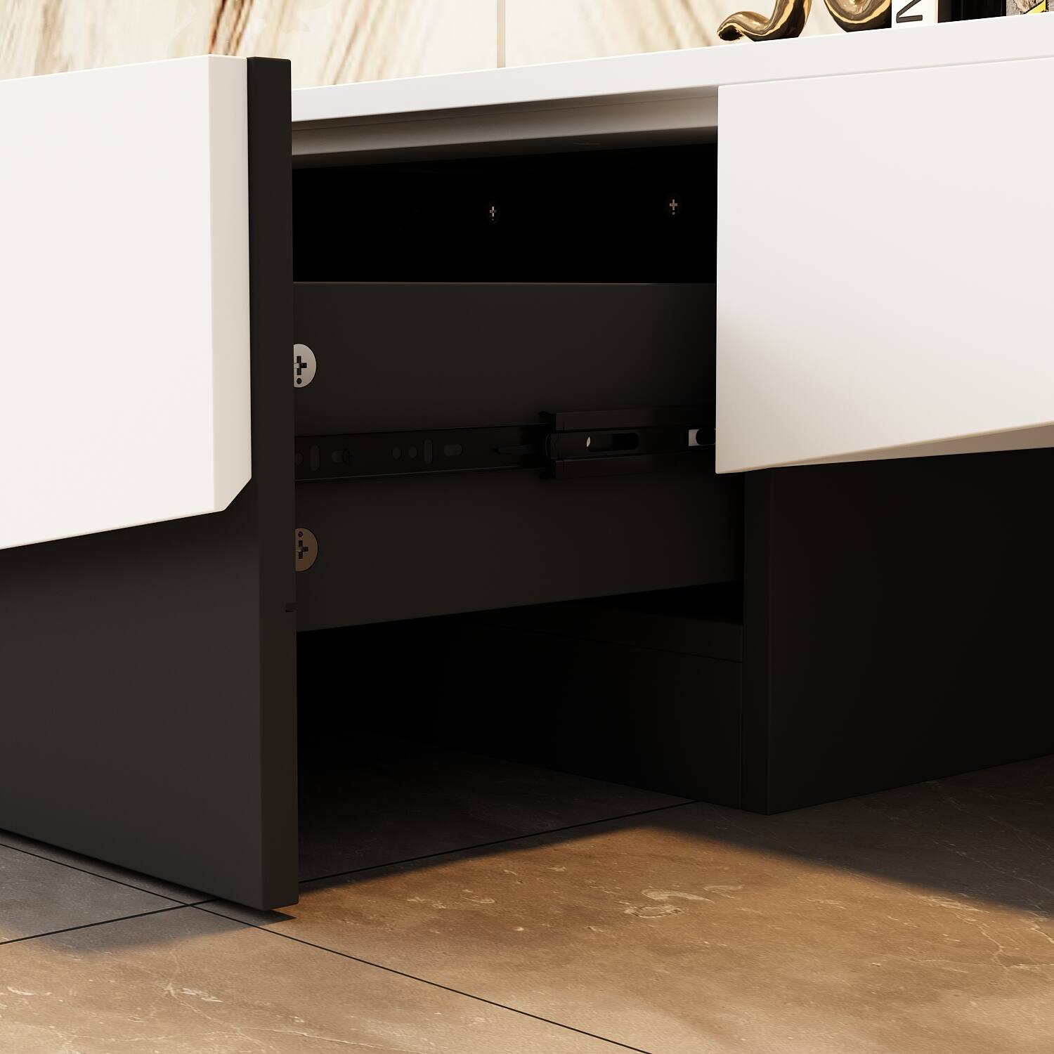 Alt View 7. Famapy - Modern Geometric TV Stand 75", Black & White Low Profile Media Console with Sliding Drawers for Living Room - White.
