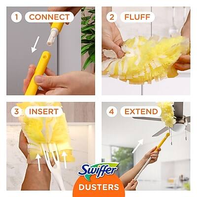 1. CONNECT  
2. FLUFF  
3. INSERT  
4. EXTEND  

Swiffer Dusters
