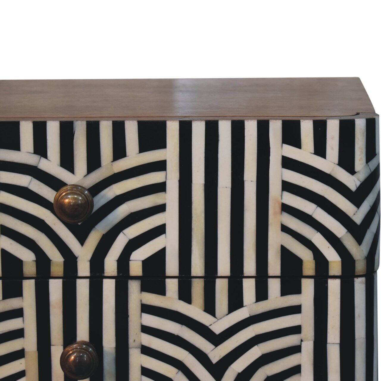 Back. Artisan Furniture - Artisan Furniture Solid Wood Honey Caramel Edessa Bone Inlay Bedside, 2 Drawers, Nordic Legs, Black and White - Caramel.