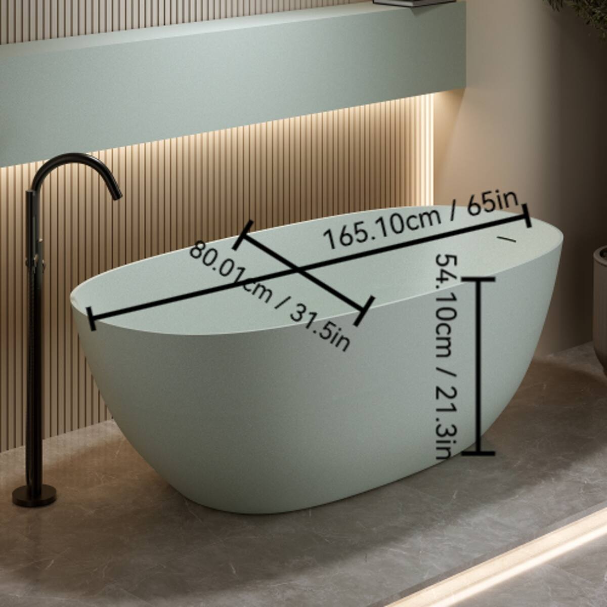 165.10cm / 65in  
80.01cm / 31.5in  
54.10cm / 21.3in