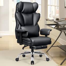 KERDOM - Ergonomic Large Executive Leather Office Chair with Footrest Soft Lumbar Pillow, Lifting Arms Wide Seat for Home - Black