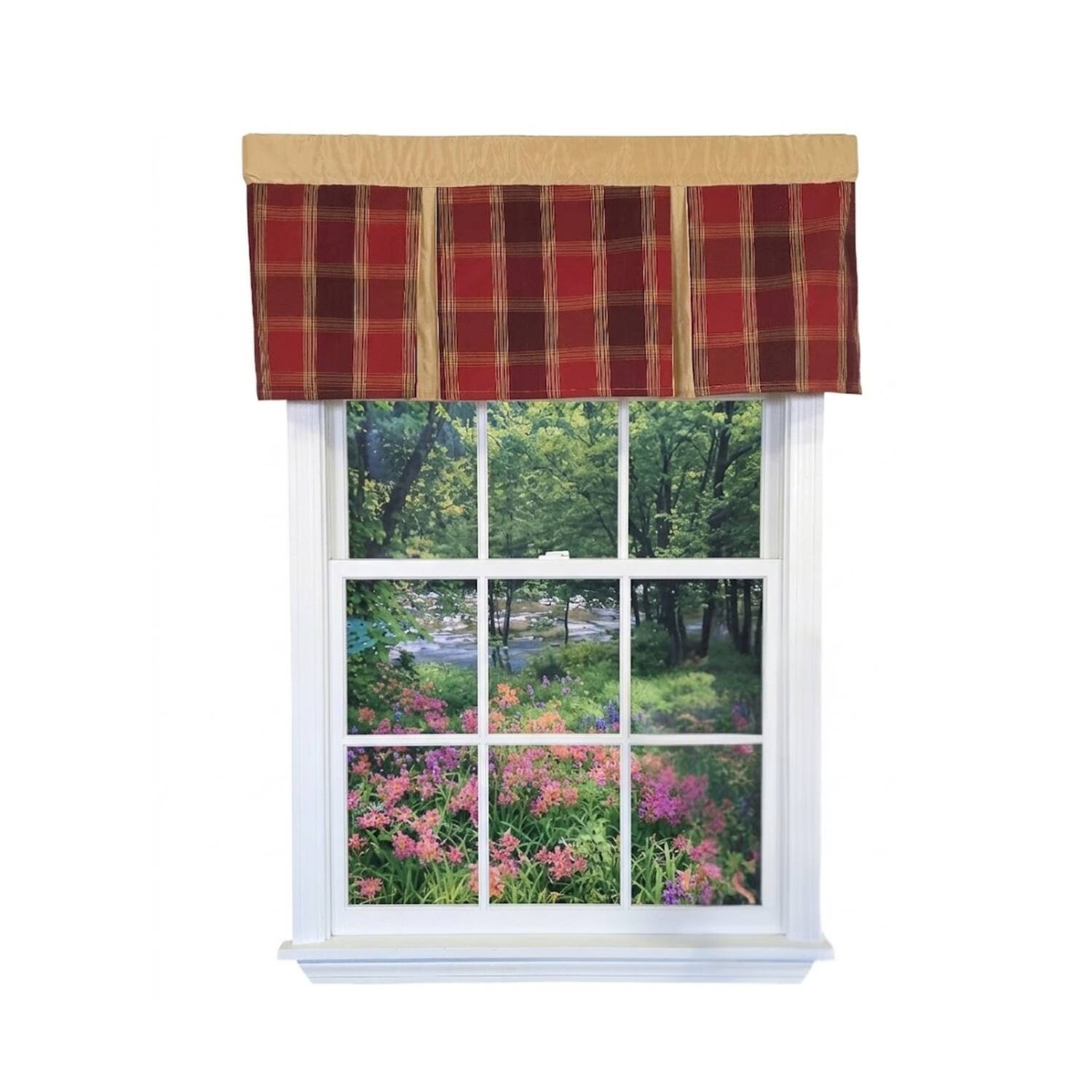 Front. RLF Home - RLF Home Duncaster Pleated Window Valance 100% Cotton Rod Pocket 50" x 17" Burgundy - Burgundy.