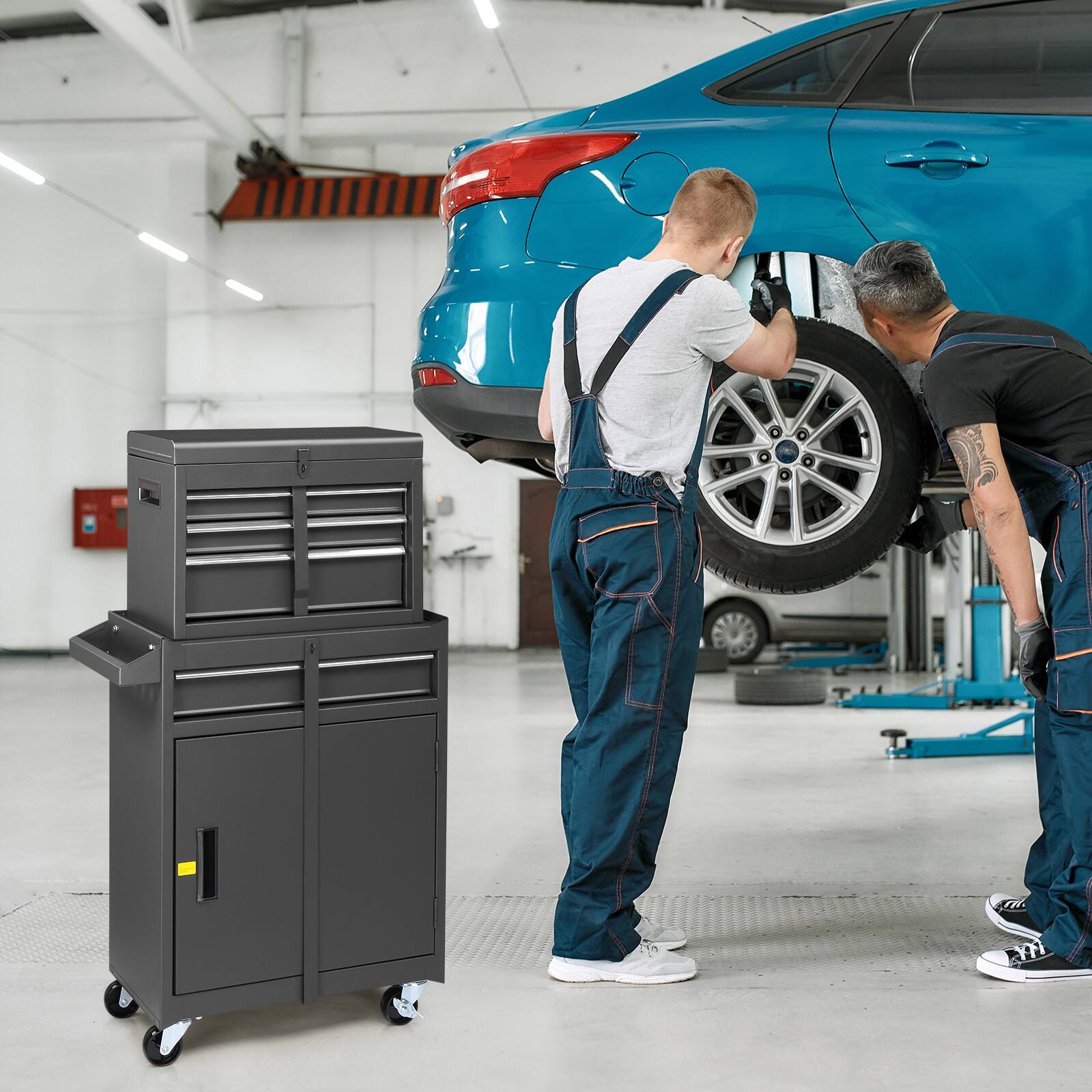 Alt View 6. Winado - Rolling 4-drawer Tool Chest Mechanic Tool Organizer Tool Box with Adjustable Shelf & Lockable Wheel for Garage, Workshop - Black.