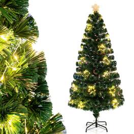 Costway - 6 FT Artificial Xmas Tree with 230 Branch Tips 389 Warm White LED Lights - Green