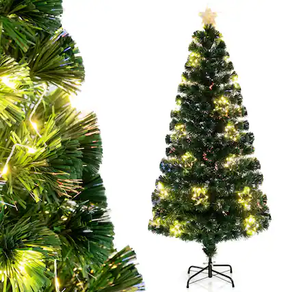 Front. Costway - Costway 6 FT Artificial Xmas Tree with 230 Branch Tips 389 Warm White LED Lights - Green.