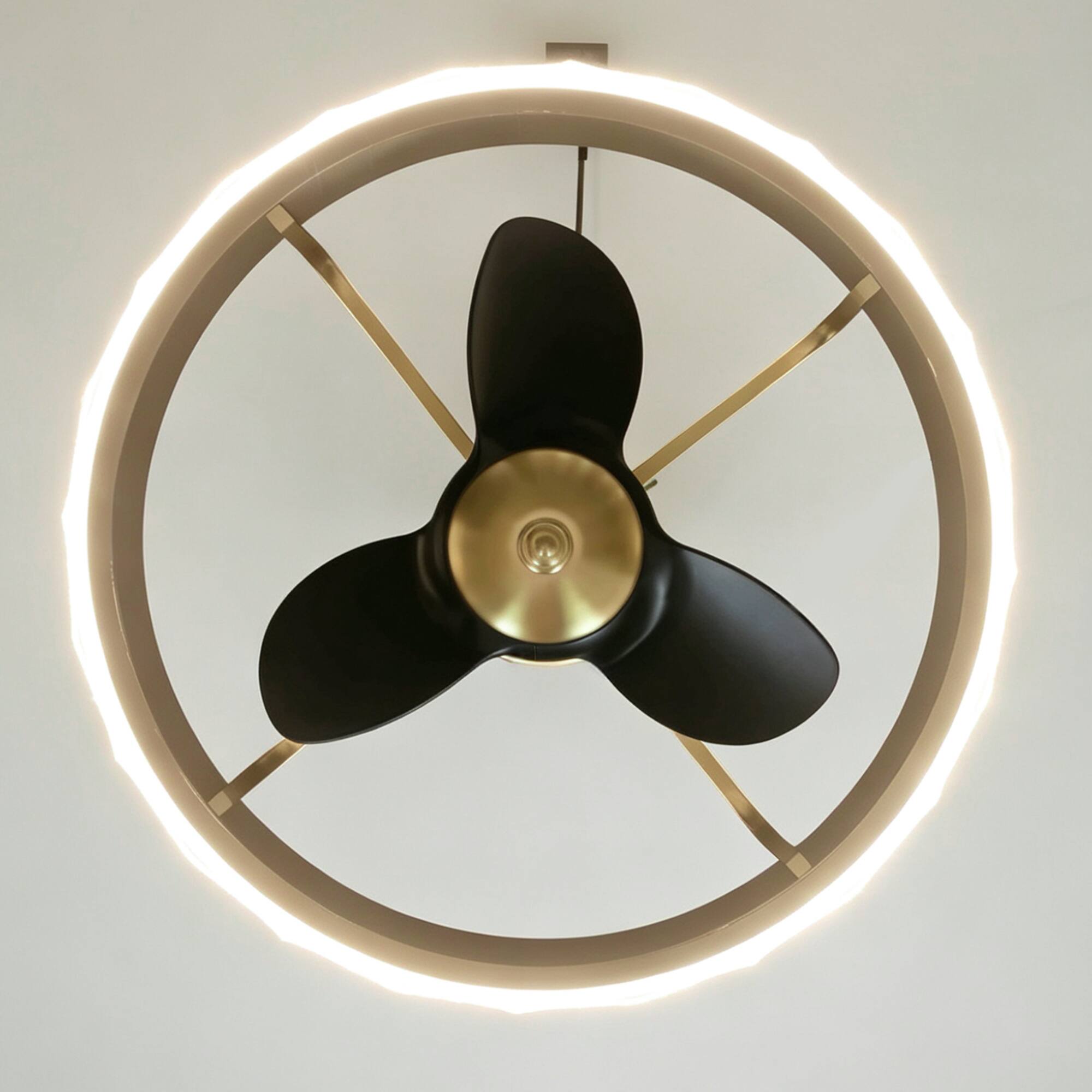 Alt View 10. Parrot Uncle - 24 Inch Gold Acrylic LED Ceiling Fan  Dimmable Caged Chandelier Bladeless Fan with Remote and 6 Speed DC Motor - Gold.