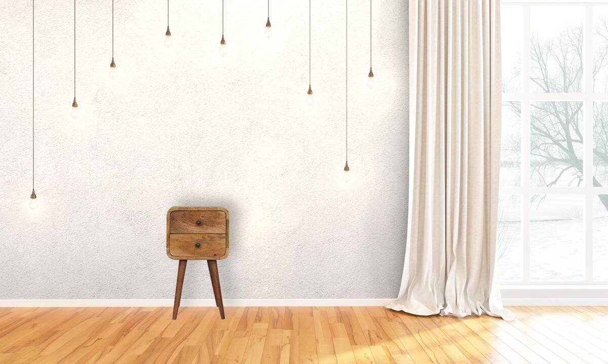 Alt View 6. Artisan Furniture - Artisan Furniture Solid Wood Mini Oak-ish Curved Nightstand, 2 Drawers, Nordic Legs, Light Brown - Oak.