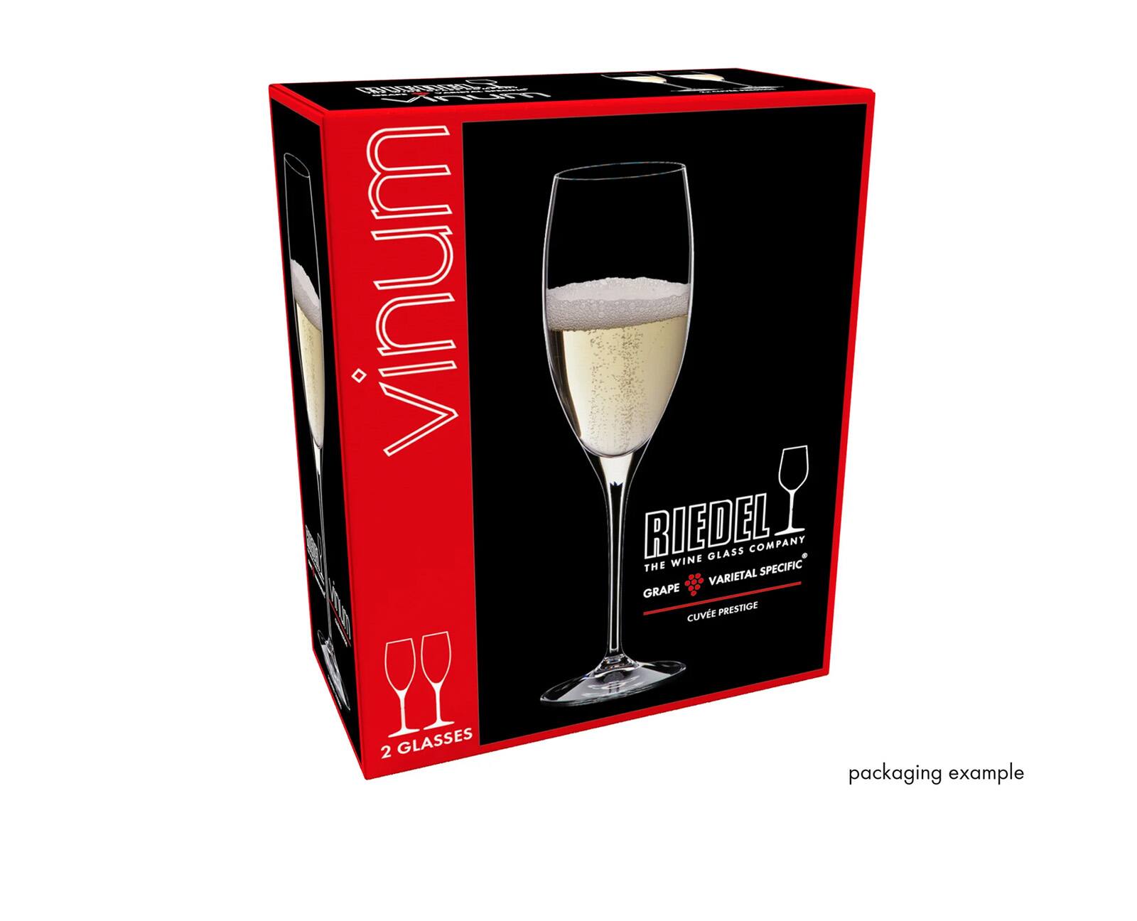 vinum vinum  
RIEDEL GLASS COMPANY THE WINE SPECIFIC VARIETAL GRAPE CUVE PRESTIGE  
2 GLASSES  
packaging example