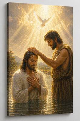 FC Design - Large Heavenly Baptism Moment Canvas 24x36" Ready-to-Hang Religious Art Painting Home Wall Decor - MultiColor