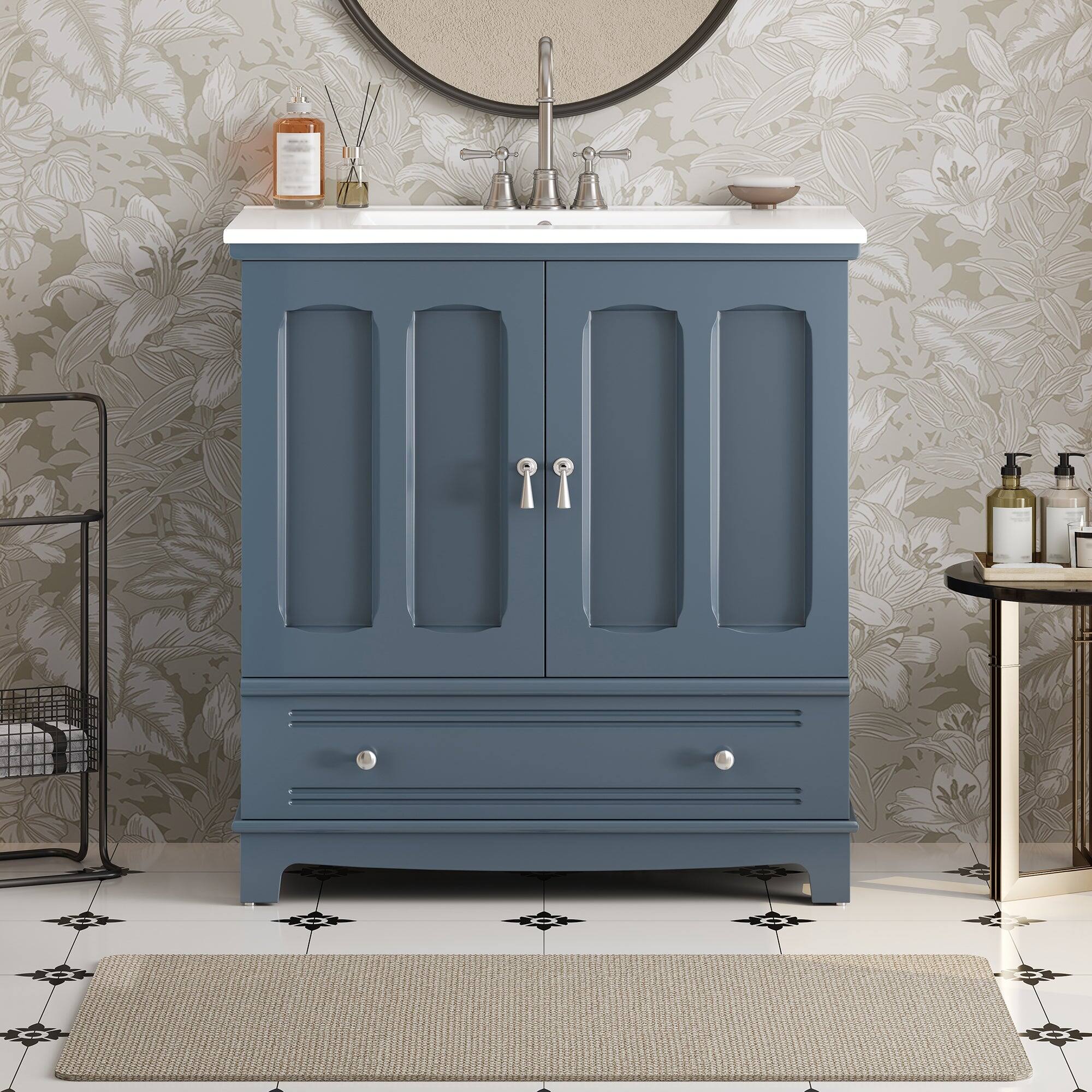 Alt View 1. Boyel Living - 30 Inch Bathroom Vanity with Ceramic Sink and Adjustable Shelf Blue - Blue.