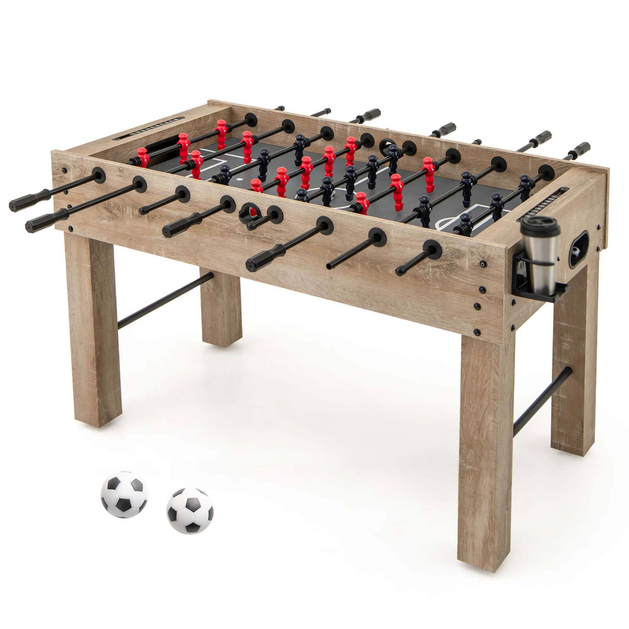 Costway - 54 Inches Full Size Foosball Table with Legs 2 Balls & 2 Foldable Cup Holders - Natural
