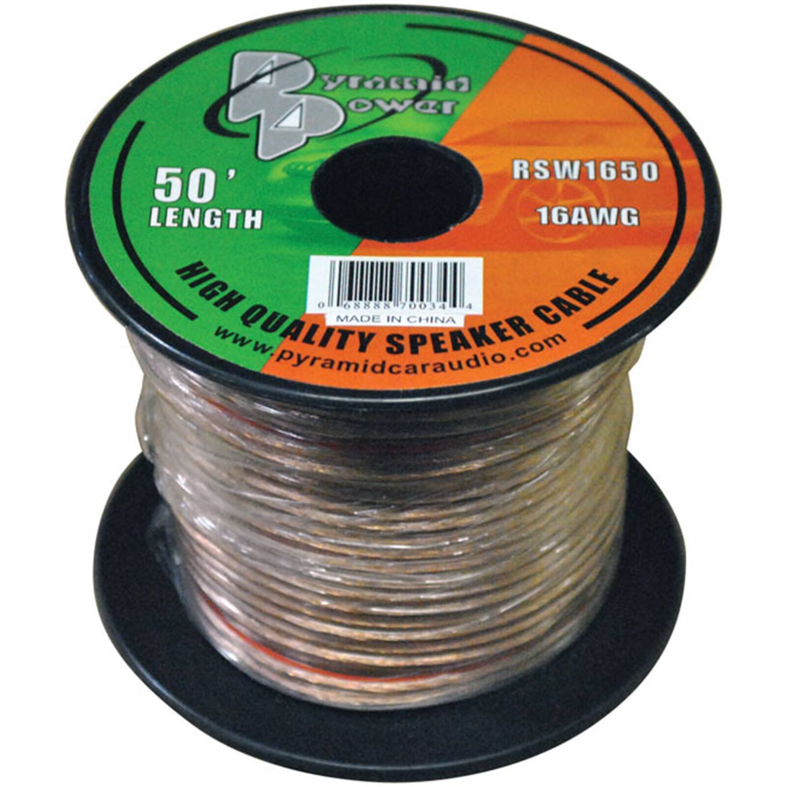 Pyramid Power  
RSW1650  
50' LENGTH  
16AWG  
HIGH QUALITY SPEAKER CABLE  
MADE IN CHINA  
www.pyramidcaraudio.com