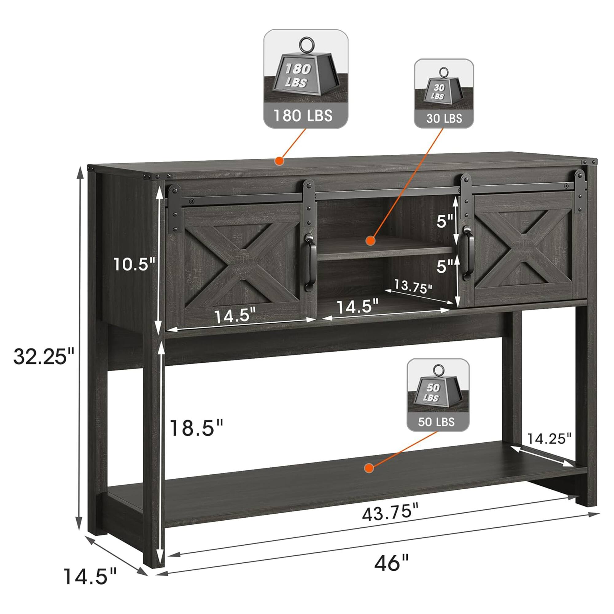 180 LBS  
30 LBS  
5"  
10.5"  
14.5"  
13.75"  
32.25"  
50 LBS  
18.5"  
43.75"  
14.25"  
46"