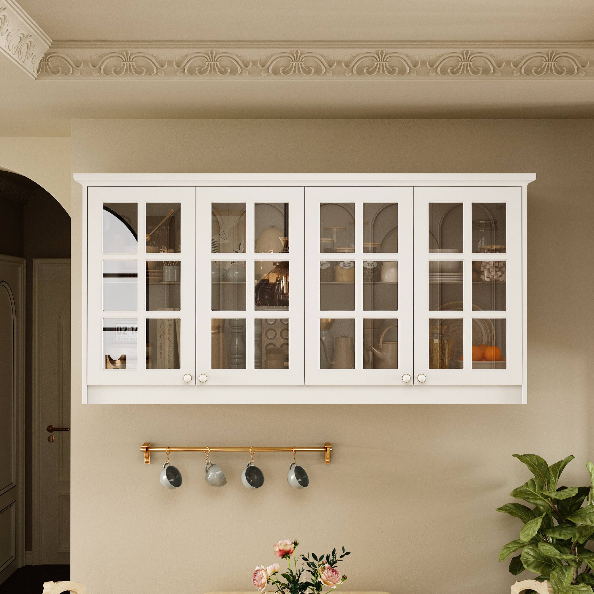 Famapy - Wall - Mounted Credenzas Cabinet: Grid - Glass Doors Multi - Room Use - White