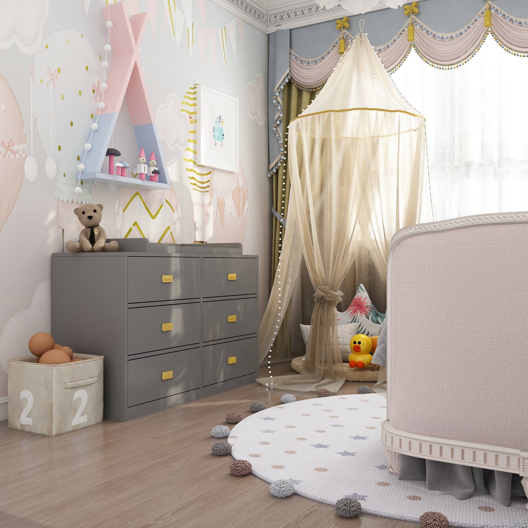 Alt View 1. FUFU & GAGA - FUFU&GAGA Mordern Baby Changing Table Dresser: Quiet Slides & Chic Metal Handles - Gray.