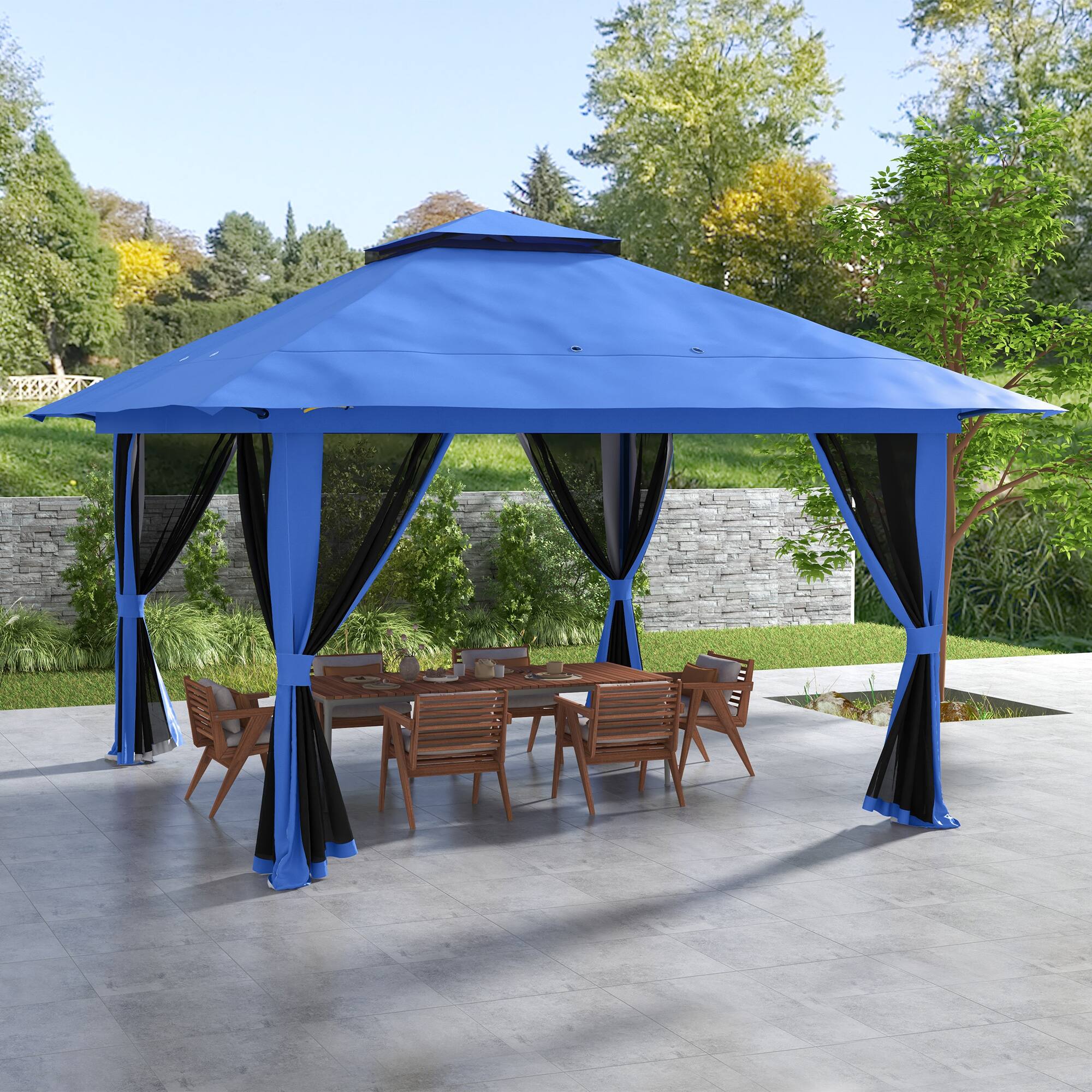 Alt View 1. Outsunny - 13' x 13' Pop Up Gazebo with Netting, UPF 50+ Instant Canopy Tent Shelter with Water/Sand Bags, Wheeled Carry Bag - Blue.