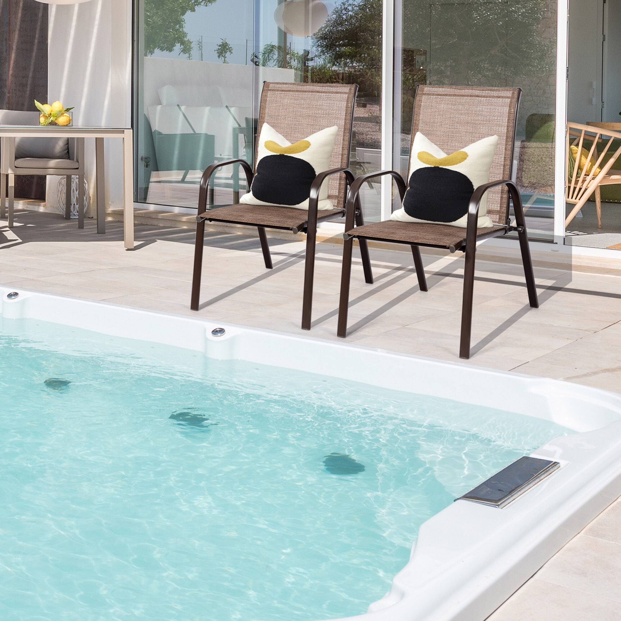 Alt View 2. Gymax - Gymax Set of 2 Patio Chairs Dining Chairs w/ Steel Frame Yard Outdoor Brown - Brown.