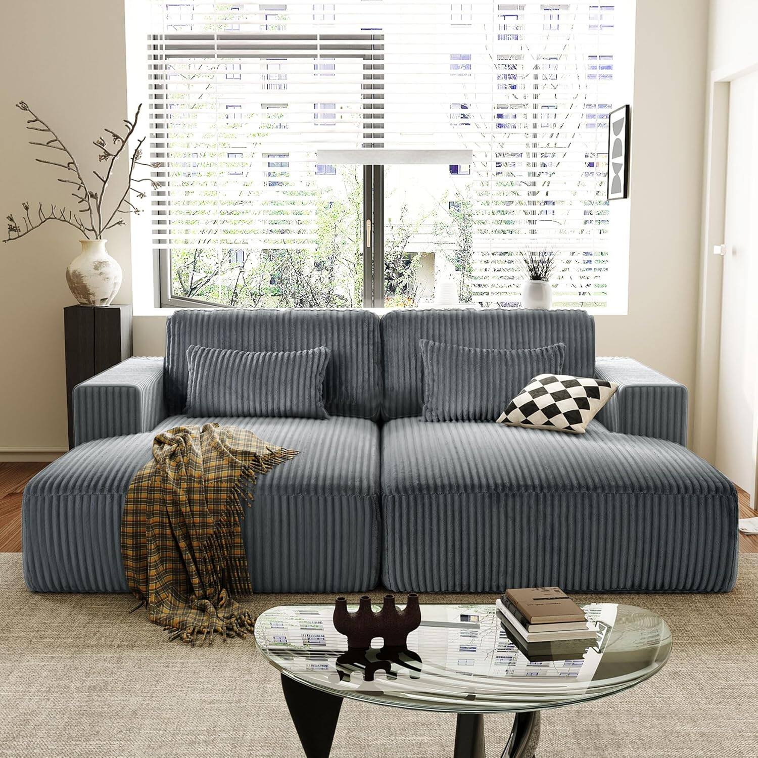 Alt View 6. Trinkets Crazed - 86.6" Oversized Double Lounge Chaise, Boneless Lounge Sofa Bed with Pillows - gray.