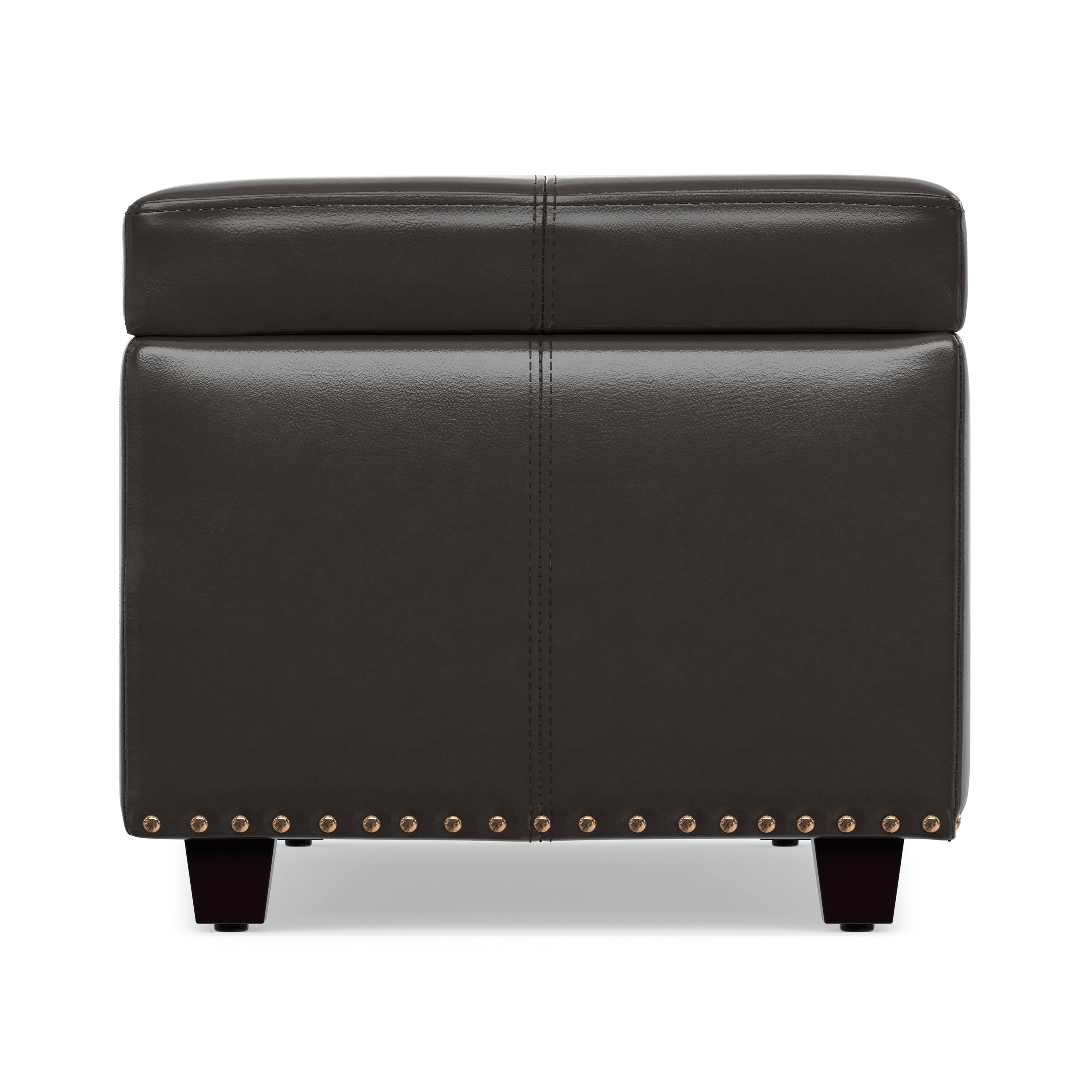 Alt View 1. Simpli Home - Kingsley 48 inch Wide Large Storage Ottoman in Coffee Brown Vegan Leather - Coffee Brown.