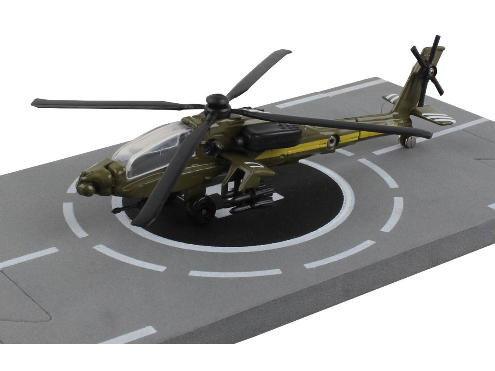 Angle. Runway24 - Boeing AH-64 Apache Helicopter Olive Drab "United States Army" with Runway Section Diecast Model by Runway24 - Olive.