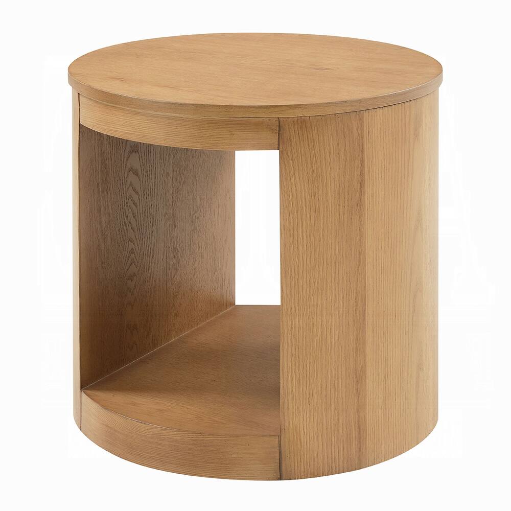Alt View 2. Manhattan Lane - Sery Side End Table, 22 Inch Round Top with Open Lower Shelf - Natural Oak Brown.