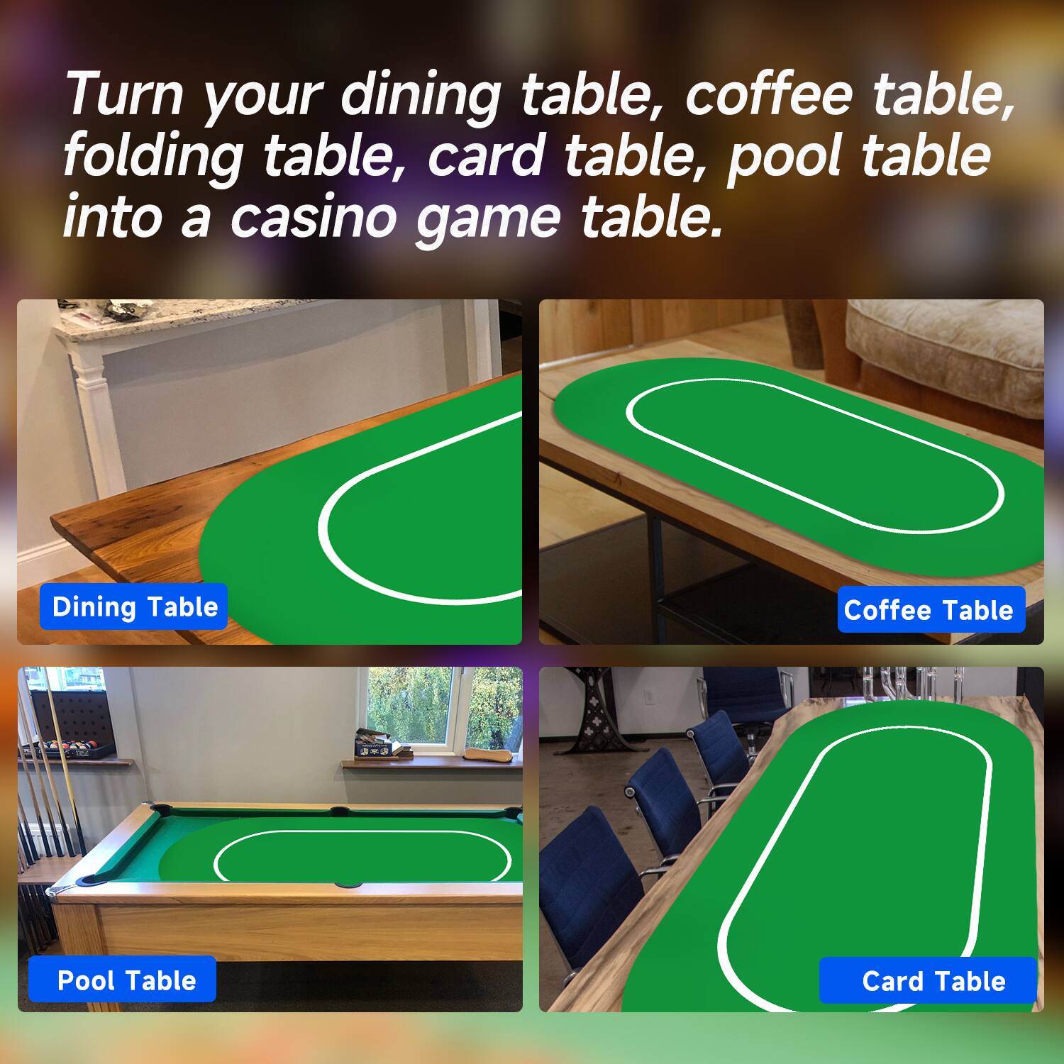 Dining Table, Coffee Table, Pool Table, Card Table