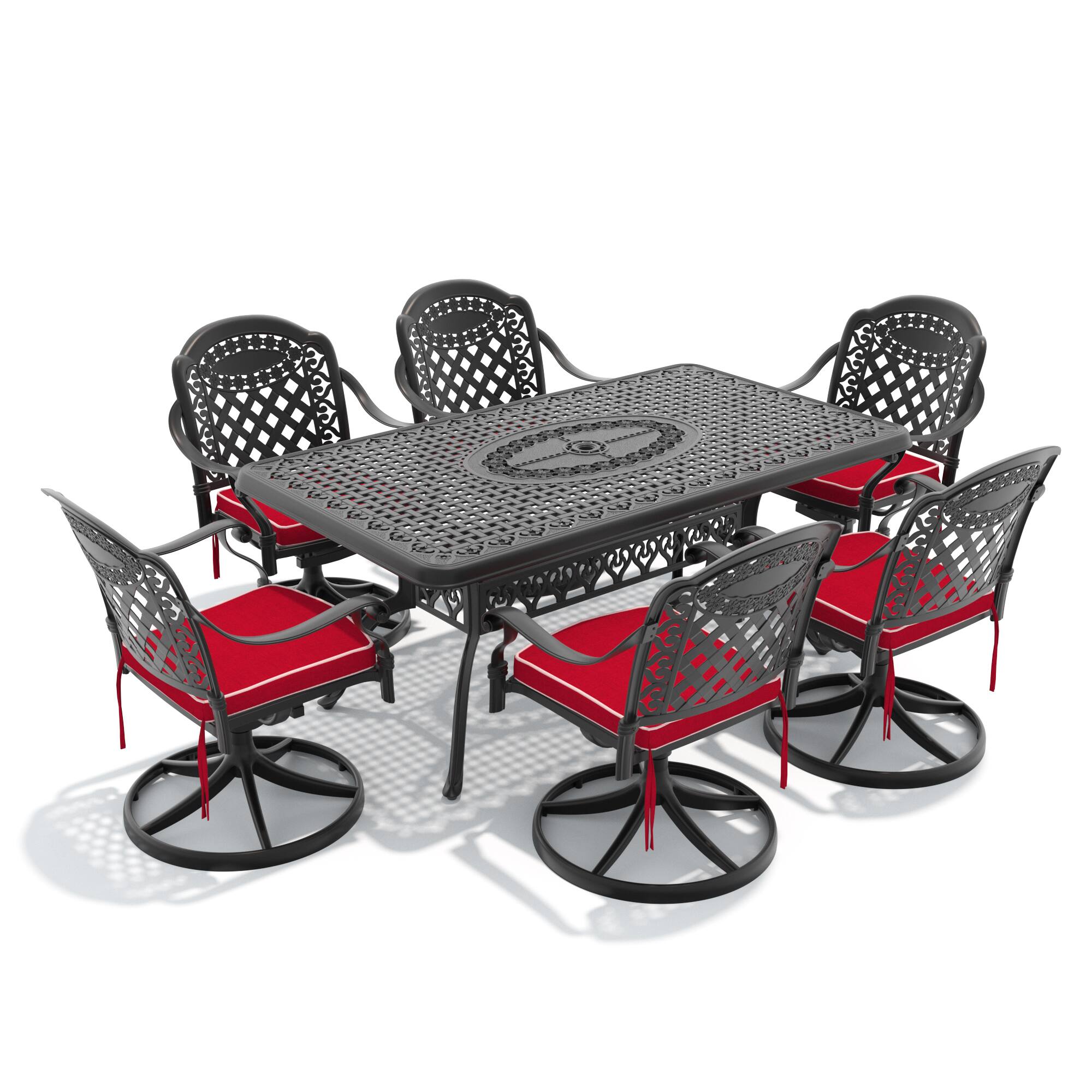Angle. Anysun - 7-Piece All-Weather Cast Aluminum Dining Set with 6 Swivel Chairs & Rectangular Table, Black Frame - Black.