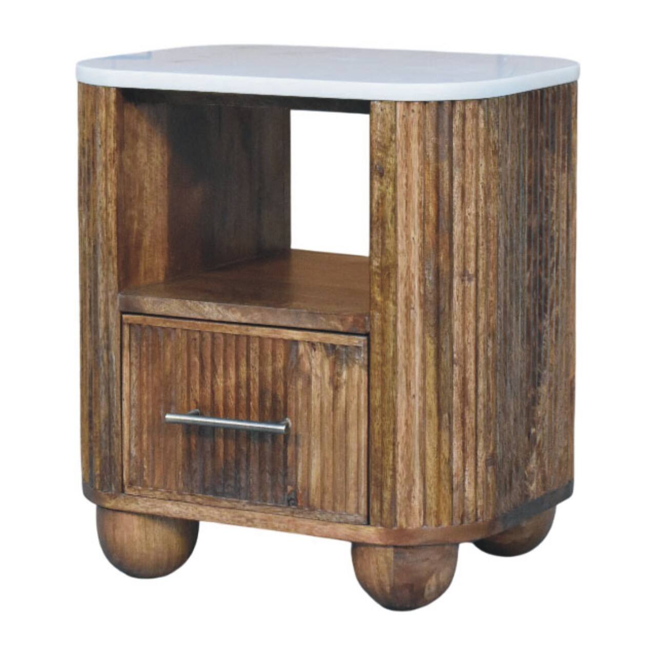 Left. Artisan Furniture - Artisan Furniture Solid Wood Beaumont Marble Bedside - Brown.