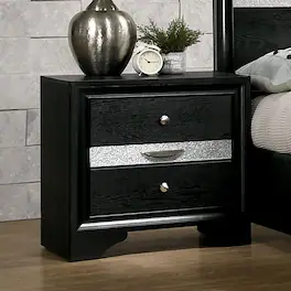 Loheer - Contemporary Nightstand with Hidden Jewelry Drawer and Silver Accents - Black