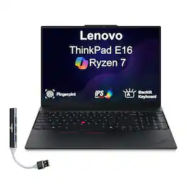 Lenovo - ThinkPad E16 Laptop 16.0 WUXGA Display (Ryzen 7 250, 16GB, 512GB SSD, Integrated Graphics, Win 11 Pro) w/USB Hub - Black