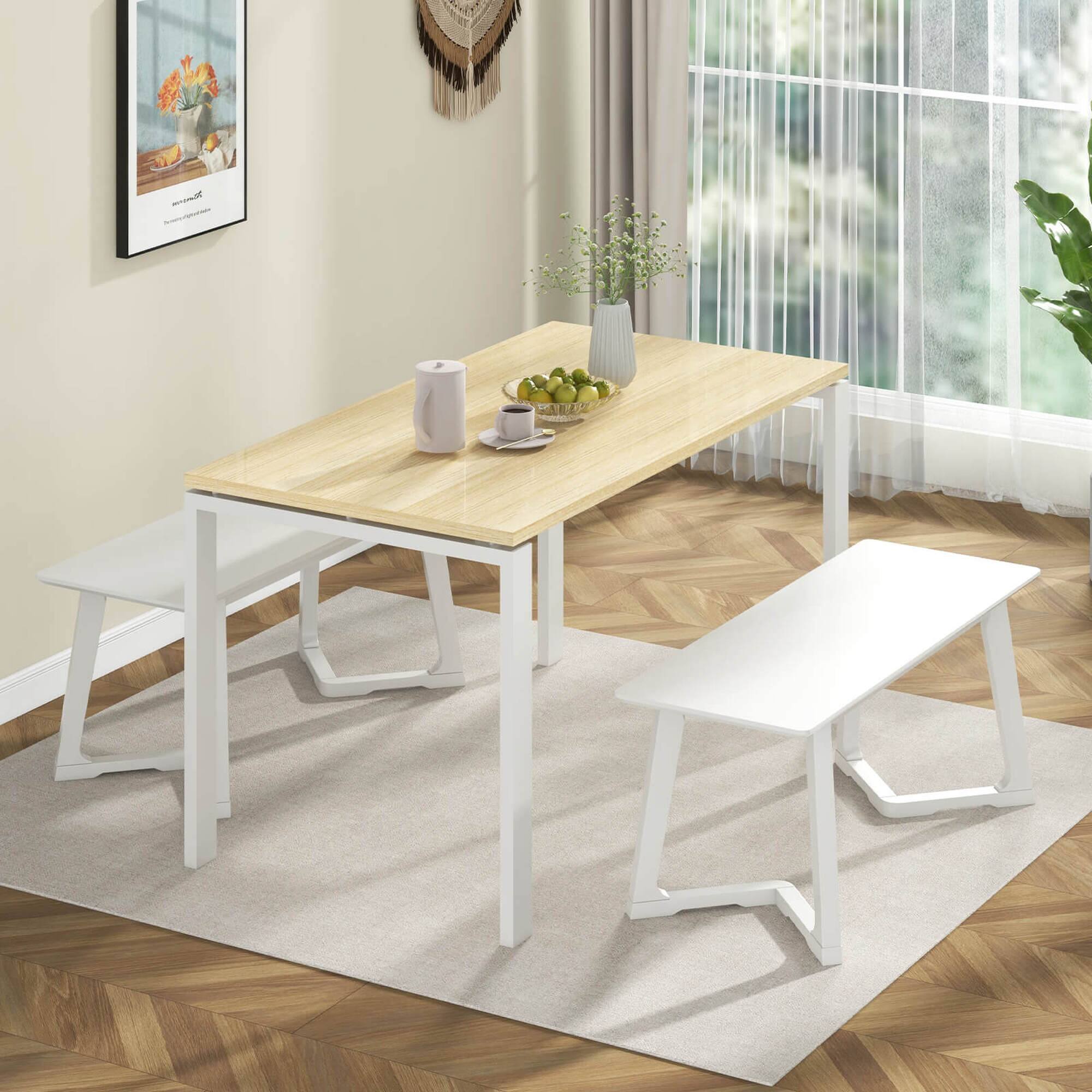 Alt View 1. Costway - Costway 2 PCS 42" Modern Entryway Bench with Rubber Wood Legs Smooth Seating Area - White.