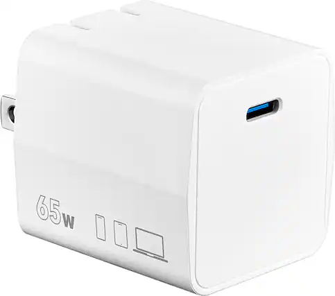 Front. Insignia™ - 65W USB-C Wall Charger for MacBook Pro, iPad, iPhone, Apple Watch, Samsung Smartphones & More - White.
