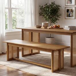 Ropilly - Rubber Wood Dining Bench Rattan Weave Boho Entryway Bench Wood Indoor Seating - Natural