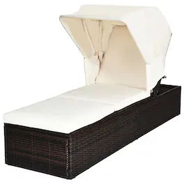 Costway - Patio Rattan Lounge Chair Chaise Cushioned Top Canopy Adjustable - White
