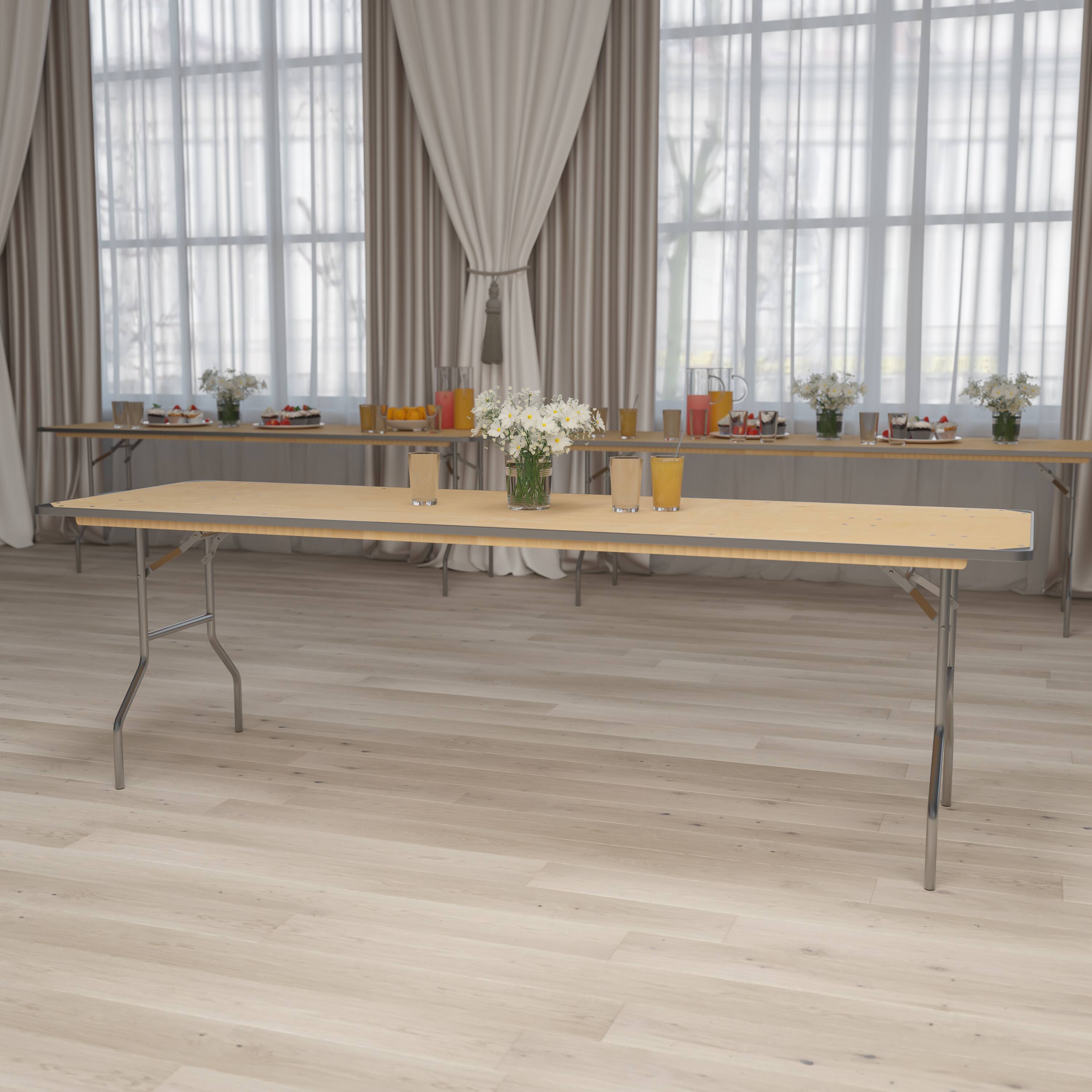 Alt View 11. Alamont Home - Fielder 8-Foot Rectangular Birchwood Folding Banquet Table with Corner Guards - Natural.