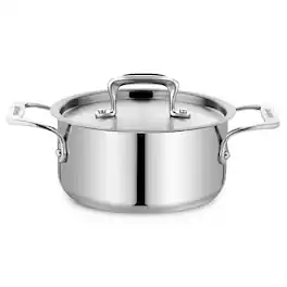Bakken- Swiss - Stockpot – 2 Quart – Brushed Stainless Steel – Heavy Duty Induction Pot with Lid and Riveted Handles – For Soup, Seafood - Silver