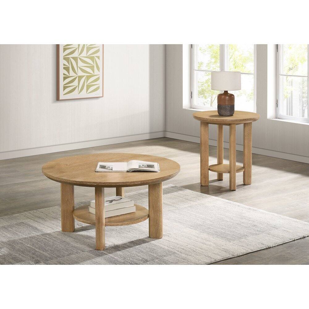 Angle. Coaster Co. of America - Ottowa 2-piece Round Wood Coffee Table Set Light Oak - Light Oak.