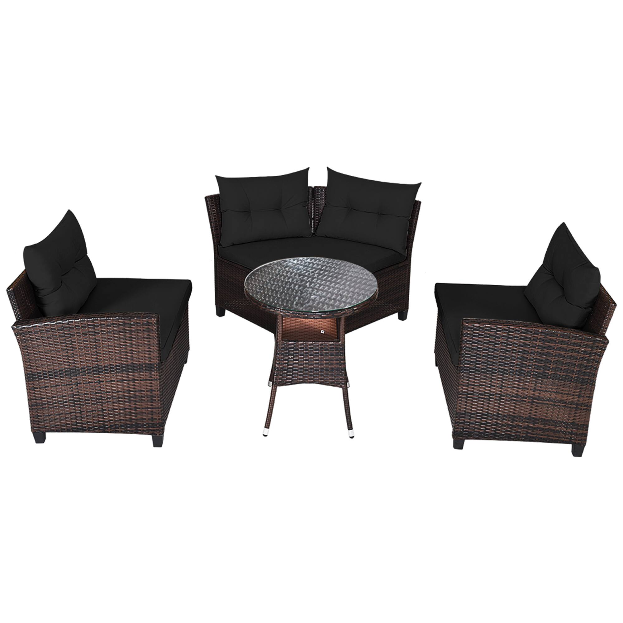 Alt View 4. Gymax - Gymax 4PCS Patio Furniture Set Outdoor Rattan Sectional Sofa Set w/ Black Cushions - Black.