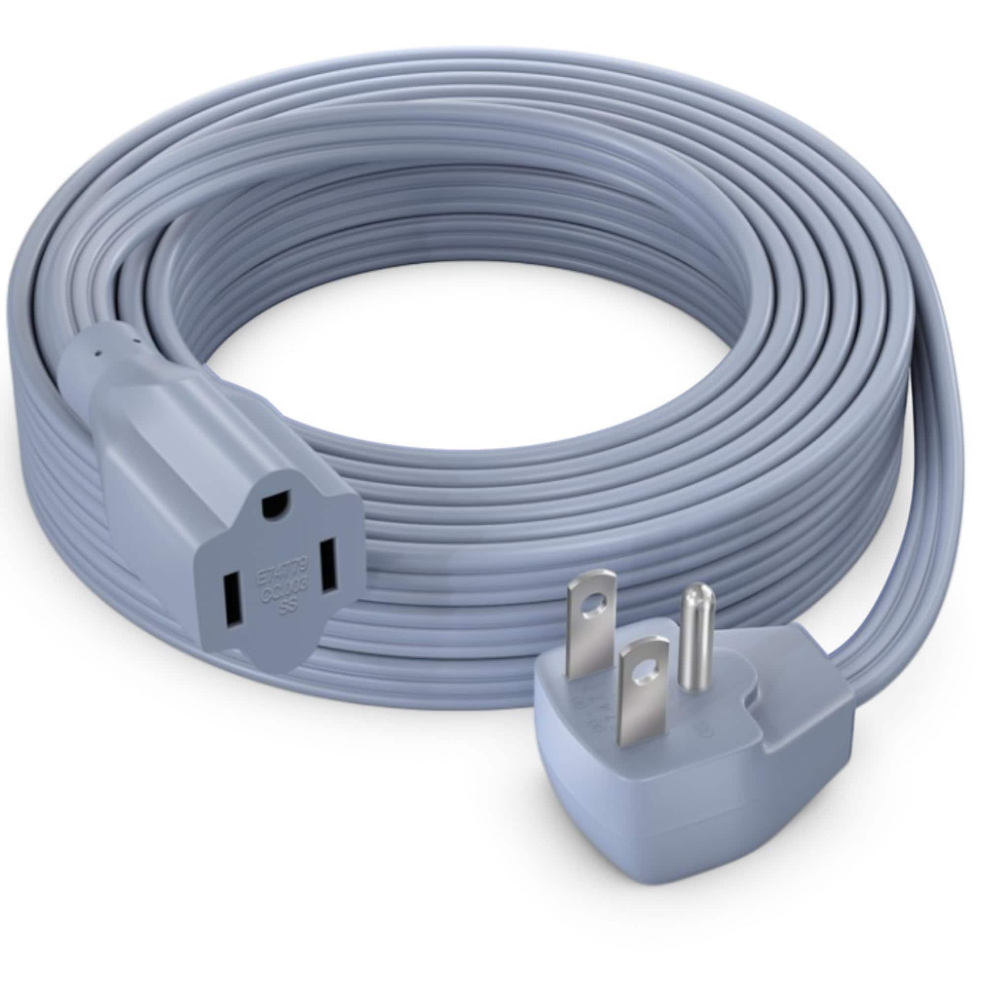 Maximm - Extension Cord Heavy Duty (20 Ft) Flat Wire 3-Prong Flat Plug, 14 AWG Power Cord - UL Certified - Gray