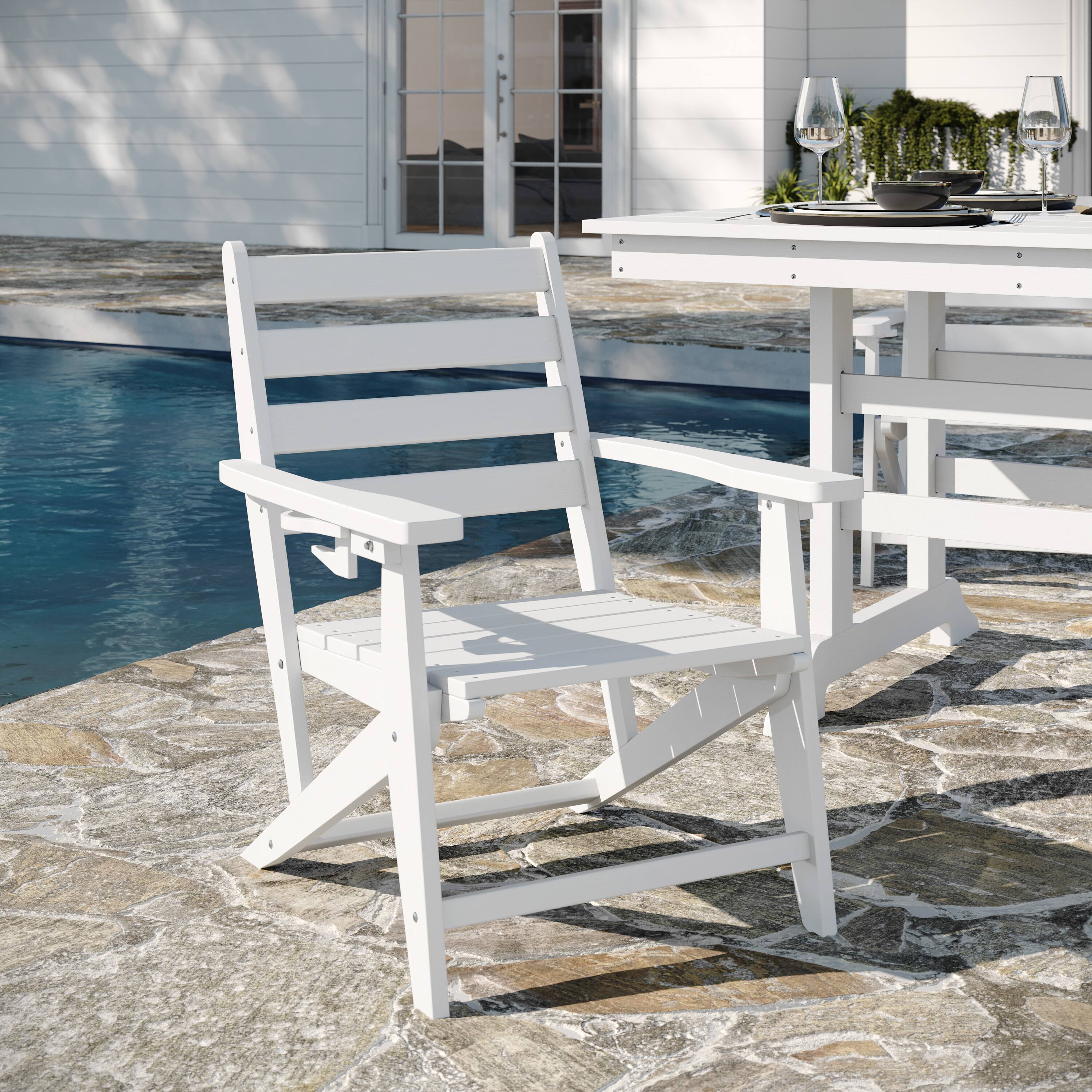Alt View 3. Flash Furniture - Tolleson Commercial 7 Piece Adirondack Dining Set with 72" Rectangle Indoor/Outdoor Recycled HDPE Table and 6 Chairs wit - White.