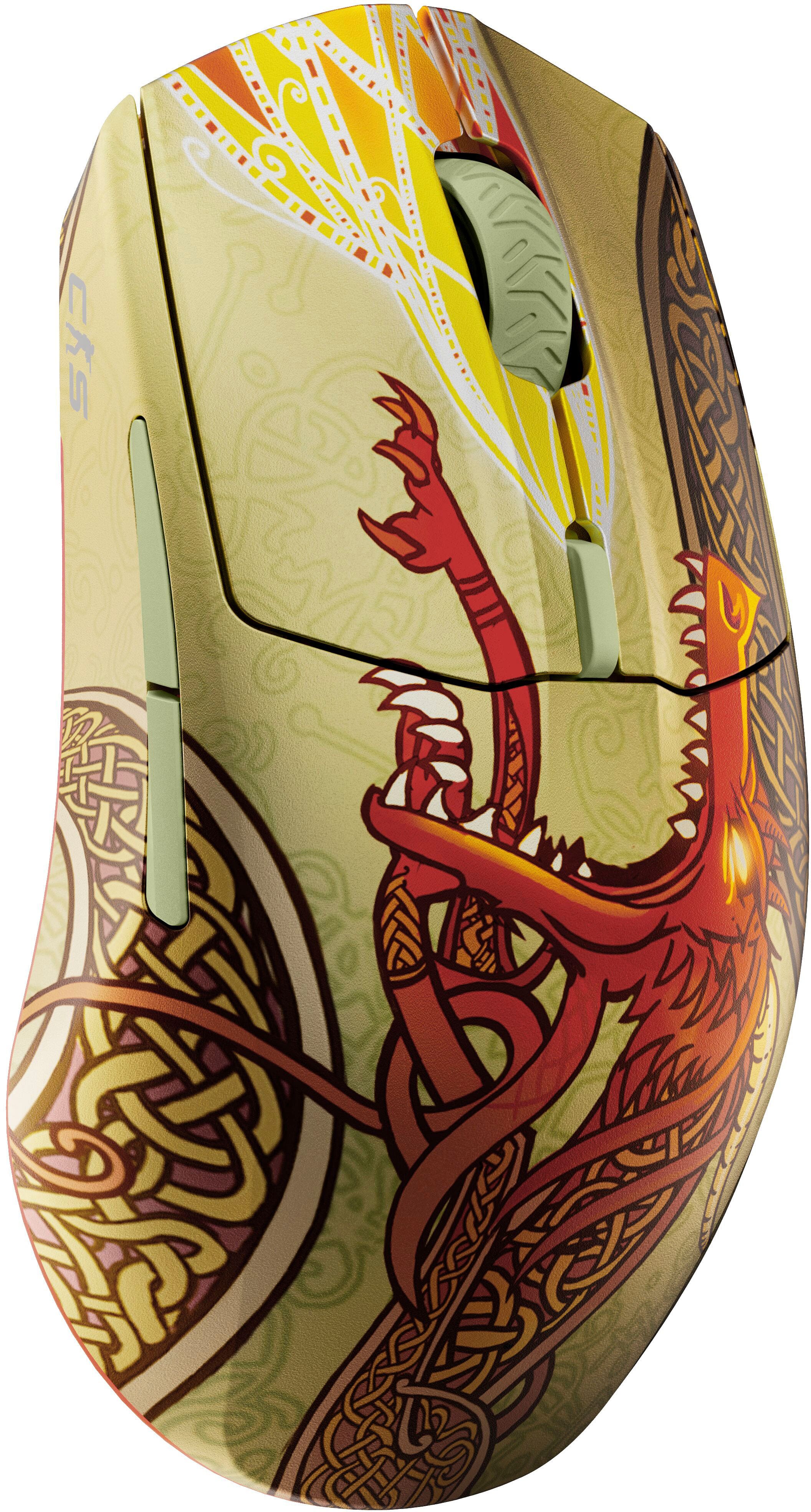 Front. SteelSeries - Aerox 3 Wireless Optical Gaming Mouse with Super Mesh Detachable USB-C Connectivity - CS2 Dragon Lore Edition.