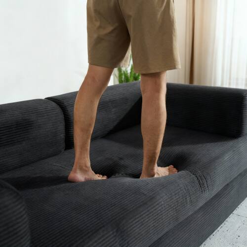 Back. Anysun - Corduroy Convertible Floor Sofa Bed with Pillow Support & Armrest - Boneless Modular Sleeper for Living Room & Bedroom - Gray.