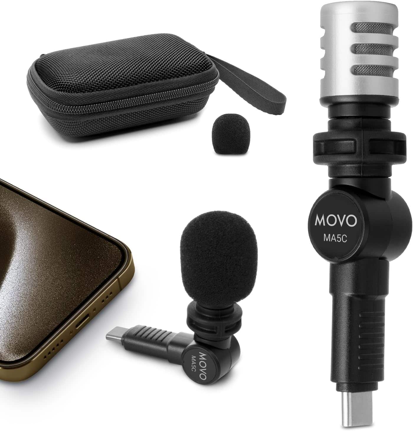 MOVO - External USB-C Microphone for iPhone 15/16 - Mic for iPhone 15/16, USB-C Devices